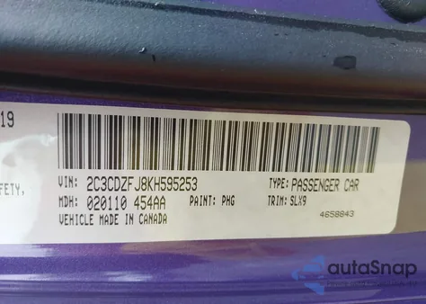 2019 Dodge Challenger R/T Scat Pack z USA, uszkodzony, nr VIN 2C3CDZFJ8KH595253